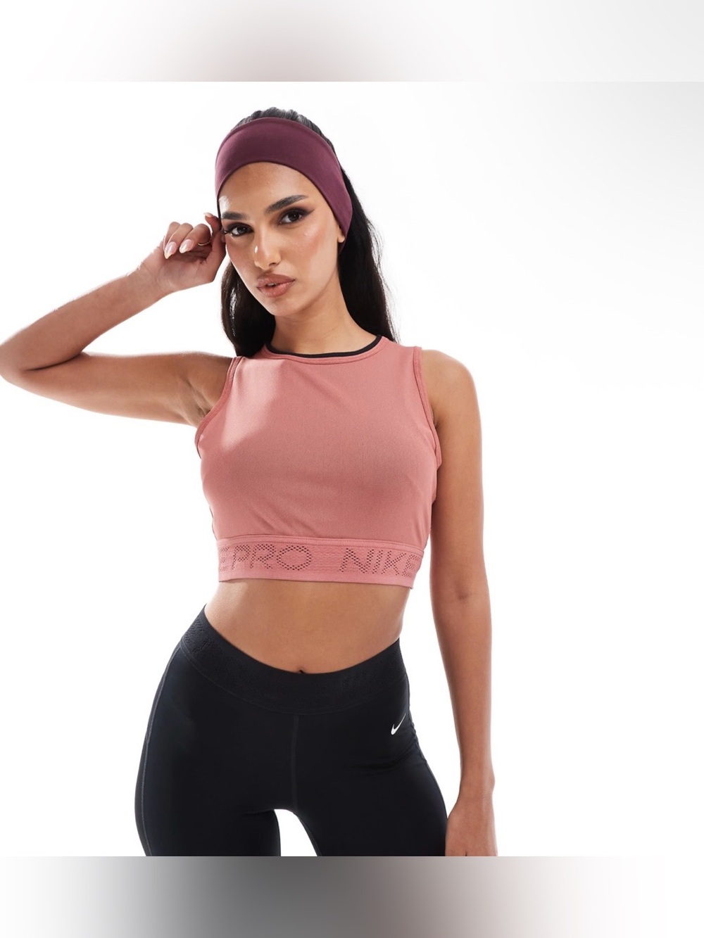 Nike Pro Mesh Tank Top Pink Taupe Sheer Cropped Active Workout Women’s Small